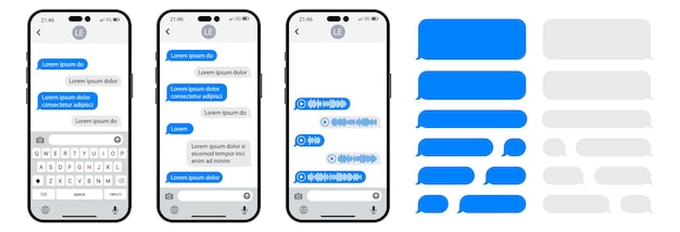 Vecteur interface de chat pour smartphone bulles de message bulles de modèle sms pour composer des dialogues