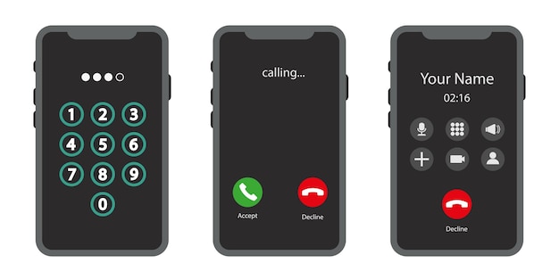 Vecteur interface d'écran d'écran de téléphone entrant. clavier d'affichage. déverrouiller l'écran. écrans d'appel.