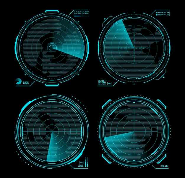 Interface d'écran radar militaire ou sonar HUD