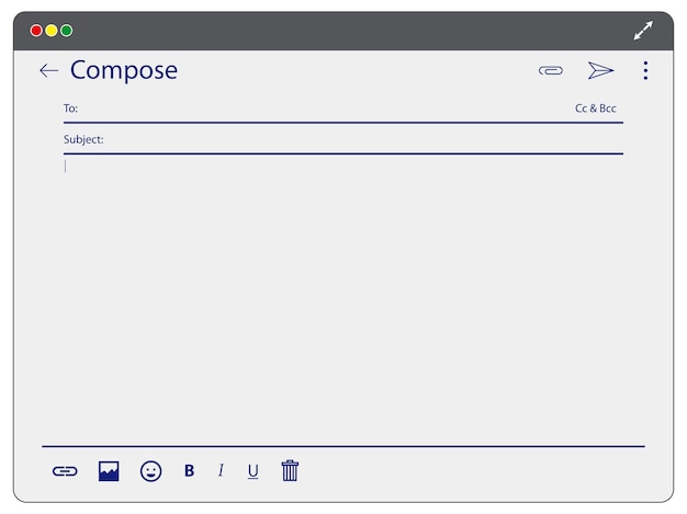 interface de fenêtre de modèle vierge de message électronique isolée sur une illustration 3d blanche