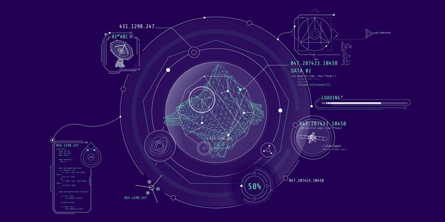 Vecteur interface hud futuriste pour l'exploration géologique planétaire