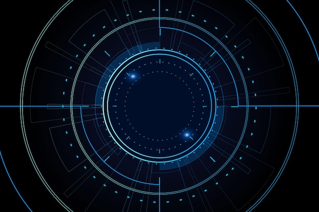 Interface d'interface utilisateur cyberpunk futuriste avec des éléments circulaires et des concepts technologiques