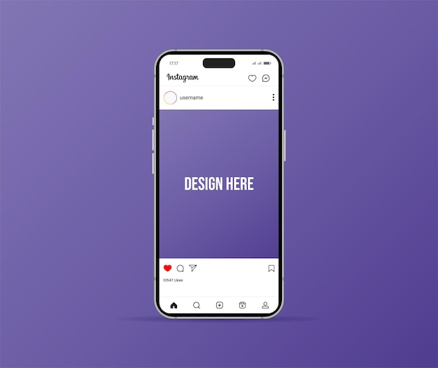 Interface de la page d'accueil instagram avec maquette de poste de vecteur de smartphone