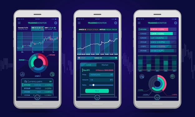 Interface de plateforme de trading avec éléments infographiques
