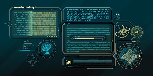 Vecteur interface scifi du programme de décodage des données