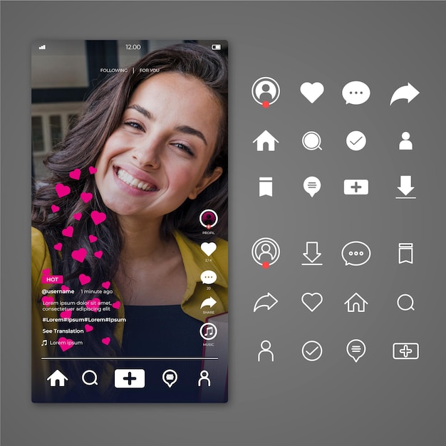 Interface Tiktok Avec Icônes