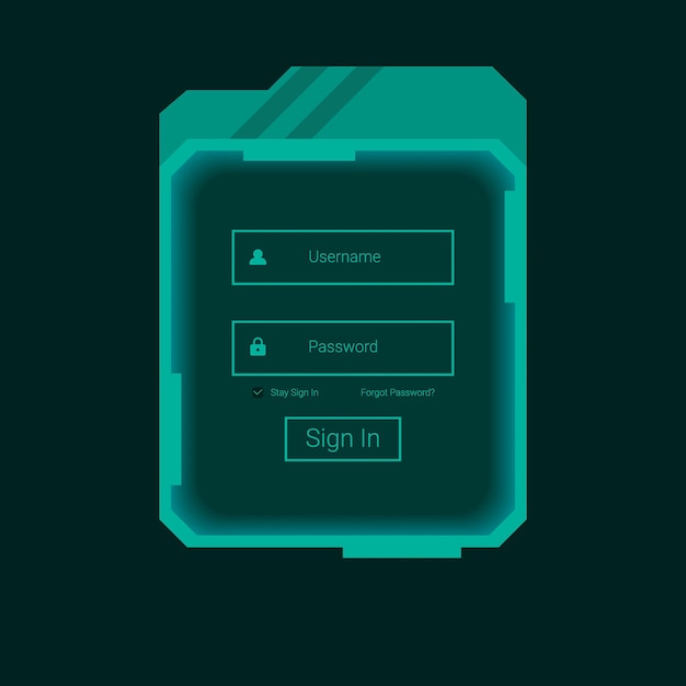 Interface utilisateur de connexion Teal futuriste avec conception d'interface Sci Fi