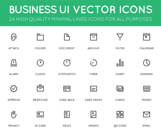 Interface Utilisateur D'entreprise Ui Vector Icon Set Icônes Doublées Minimales De Haute Qualité à Toutes Fins