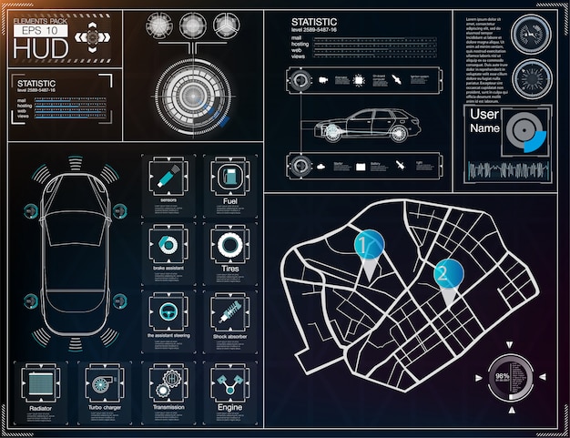 Interface Utilisateur Futuriste. Hud Ui. Interface Utilisateur Graphique Virtuelle Abstraite. Voitures Inf