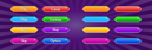 Interface utilisateur de jeu ensemble de boutons GUI pour créer des jeux 2D Conception de boutons de jeu Conception de boutons de jeu pour jeu 2D