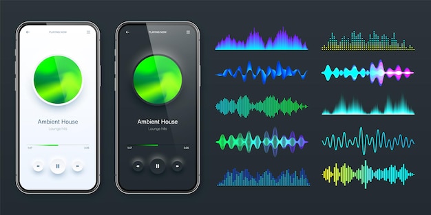 Interface utilisateur de lecteur audio en ligne application smartphone ui conception de médias musicaux streaming et écoute