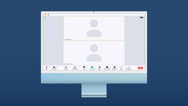Interface utilisateur de vidéoconférence Deux utilisateurs Superposition de fenêtres d'appels de vidéoconférence sur le chat vidéo de bureau Éléments d'interface utilisateur webinaire réunion en ligne Illustration vectorielle