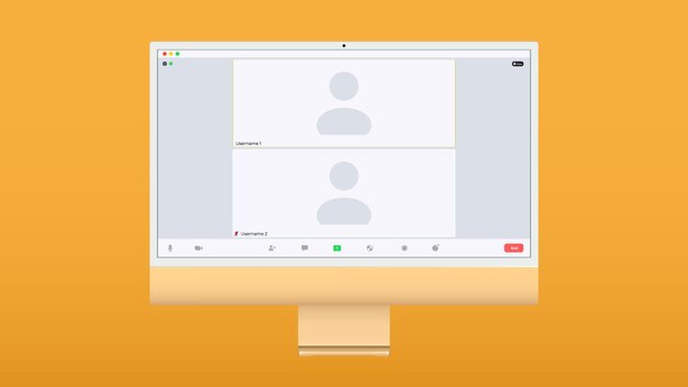 Interface utilisateur de vidéoconférence Deux utilisateurs Superposition de fenêtres d'appels de vidéoconférence sur le chat vidéo de bureau Éléments d'interface utilisateur webinaire réunion en ligne Illustration vectorielle