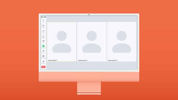 Interface utilisateur de vidéoconférence trois utilisateurs Appels de vidéoconférence superposition de fenêtre chat vidéo Éléments d'interface utilisateur webinaire réunion en ligne Illustration vectorielle