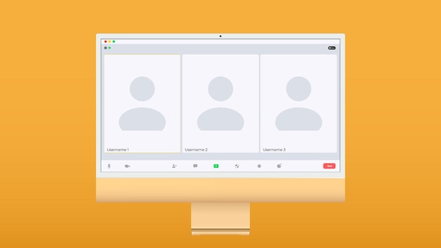 Interface utilisateur de vidéoconférence Trois utilisateurs Superposition de fenêtres d'appels de vidéoconférence sur le chat vidéo de bureau Éléments d'interface utilisateur webinaire réunion en ligne Illustration vectorielle