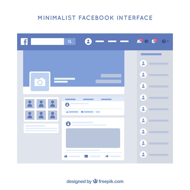Vecteur interface web facebook avec un design minimaliste