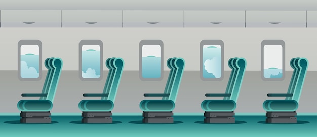 Vecteur intérieur d'avion avec sièges libres. rangée de chaise vide. voyage en avion. voyager pendant l'épidémie de coronavirus covid-19