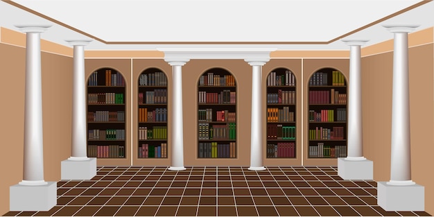 Vecteur intérieur d'une bibliothèque ou d'un salon spacieux