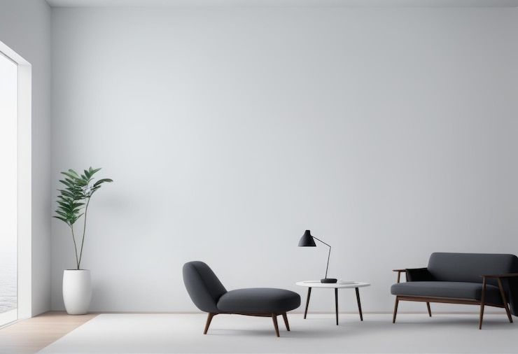 Vecteur intérieur blanc du salon moderne avec mur gris intérieur blanc du living moderne avec g