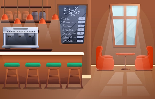 Vecteur intérieur d'un café en bois moderne, illustration vectorielle