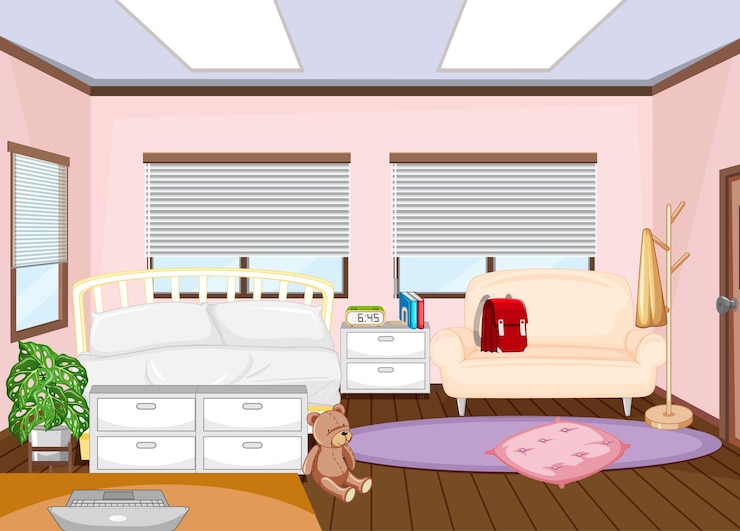 Vecteur intérieur de la chambre des enfants avec des meubles