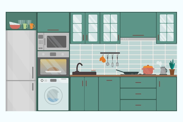 Intérieur de cuisine confortable dans les tons verts