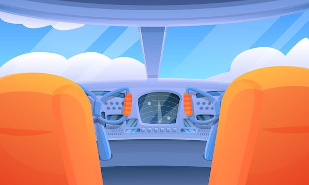 Intérieur De Dessin Animé D'un Cockpit D'avion Volant, Illustration Vectorielle