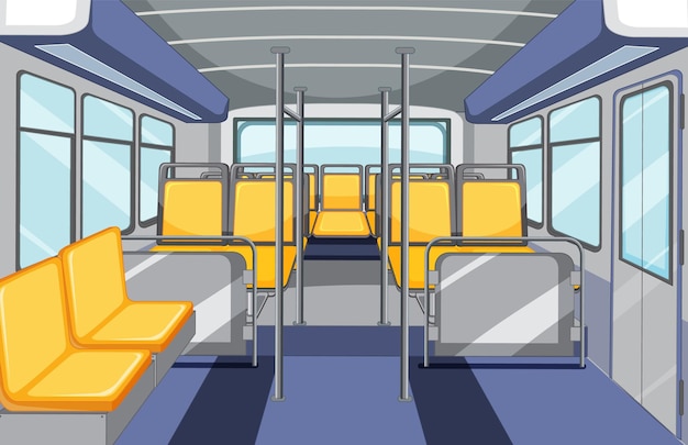 Vecteur intérieur du bus avec sièges jaunes vides