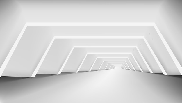 Vecteur intérieur du couloir de lumière blanche abstraite 3d
