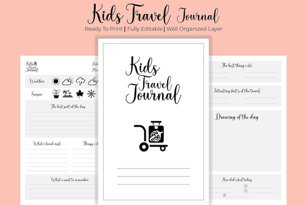 Vecteur intérieur du journal de voyage pour enfants vectoriels kdp