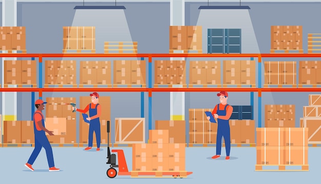Intérieur de l'entrepôt avec des boîtes en carton.