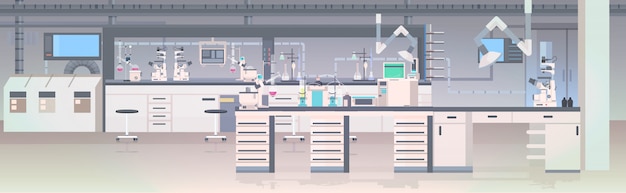 Intérieur De Laboratoire Moderne Vide Aucun Laboratoire De Chimie De Personnes Avec Des Meubles Horizontaux