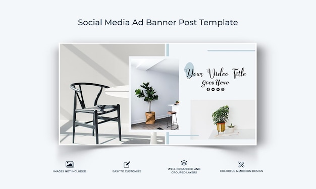 Intérieur Médias sociaux minimes Facebook Ad banner Post template vecteur premium