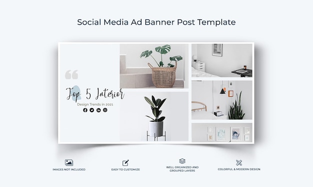 Intérieur Médias sociaux minimes Facebook Ad banner Post template vecteur premium
