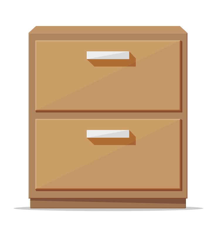 Vecteur intérieur de meubles de casier de chambre à coucher isolé classeur vide boîte en bois fermée support en bois pour stocker des éléments élément de dessin animé de tiroir de meuble plat moderne illustration vectorielle plane