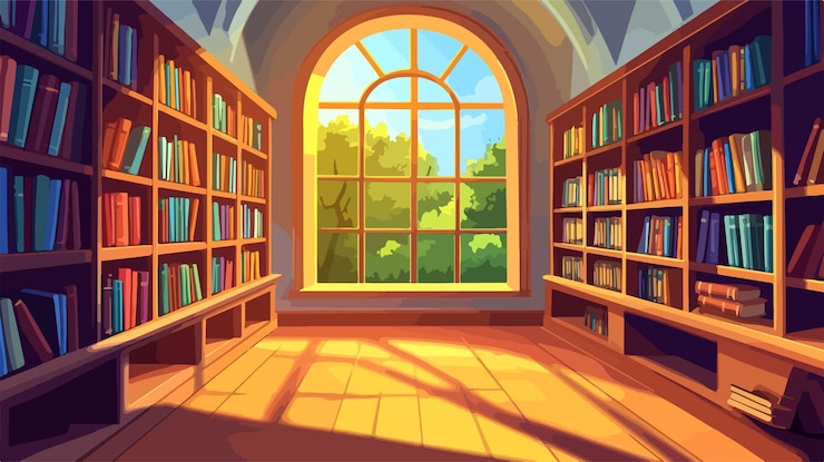 Vecteur l'intérieur moderne de la bibliothèque avec des livres sur les étagères