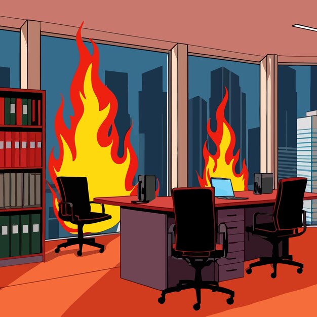 L'intérieur d'une pièce de bureau d'affaires sur une illustration de clipart vectoriel de feu