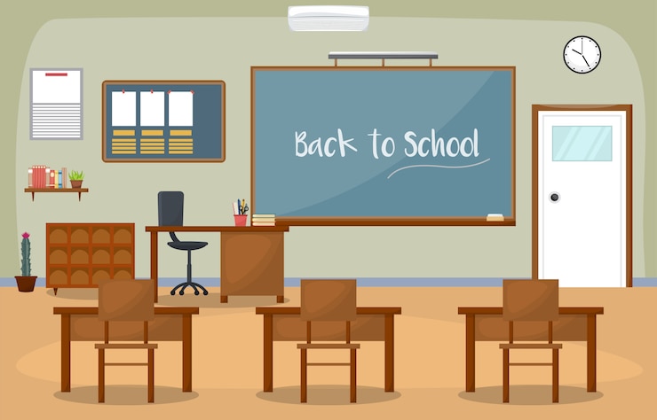 Vecteur intérieur de salle de classe d&#39;école blackboard furniture flat