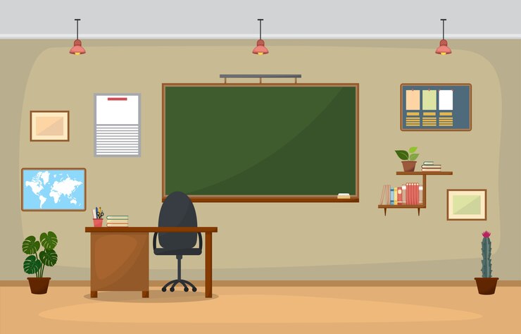 Vecteur intérieur de salle de classe d&#39;école blackboard furniture flat