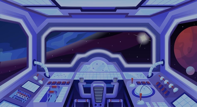 Intérieur de vaisseau spatial ou de fusée cockpit fantastique de vaisseau spatial ou de vaisseau spatial avec panneau de commande et boutons