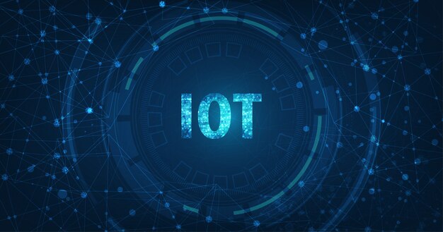 Internet des objets (IOT) Concept.Big Data Cloud Computing Network de périphériques physiques avec connectivité réseau sécurisée sur fond de couleur bleu foncé.