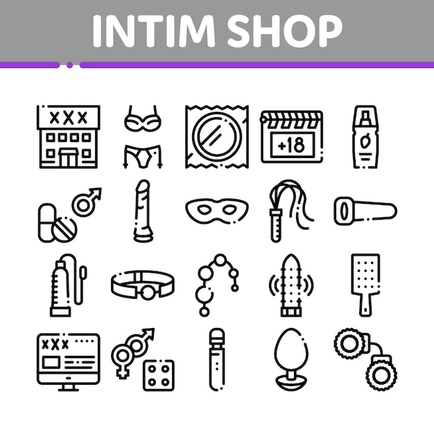 Intim Shop Sex Toys Collection Icons Set