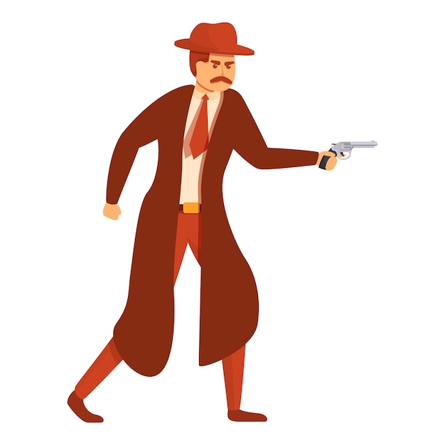 Vecteur investigateur avec icône de pistolet cartoon d'investigateur avec icone vectorielle de pistolet pour la conception web isolé sur fond blanc