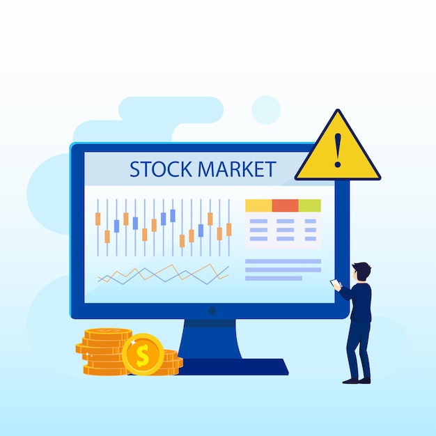 Investir Dans Le Marché Boursier Les Gens Négocient Des Actions Illustration En Ligne Vecteur Plat