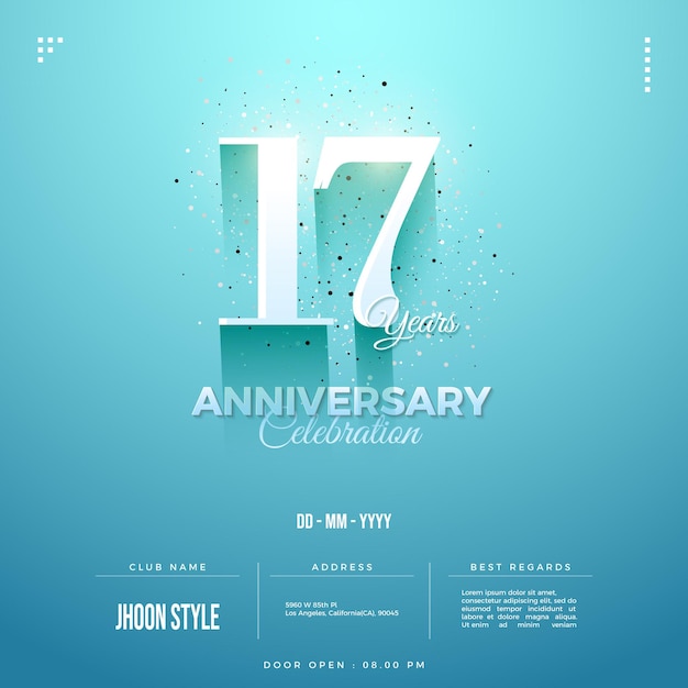 Invitation 17e anniversaire avec des chiffres blancs doux