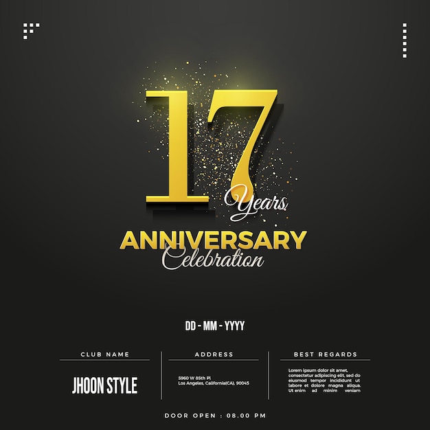 Invitation 17e anniversaire avec des chiffres jaunes