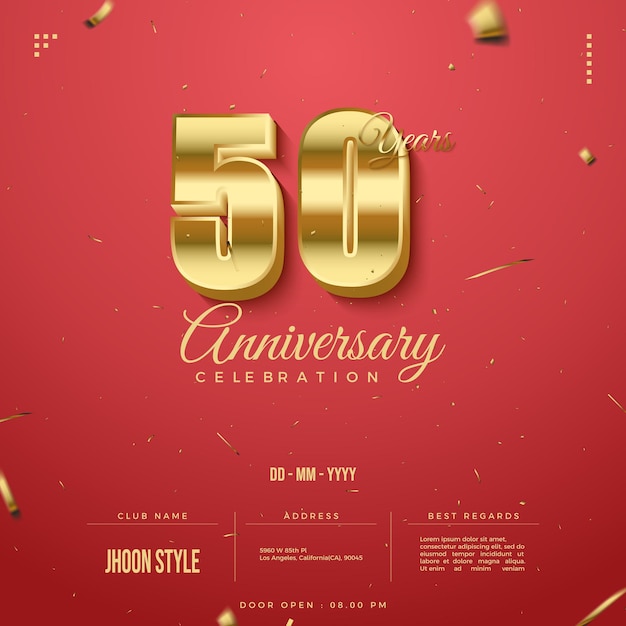 Invitation 50e anniversaire avec nombre d'or brillant