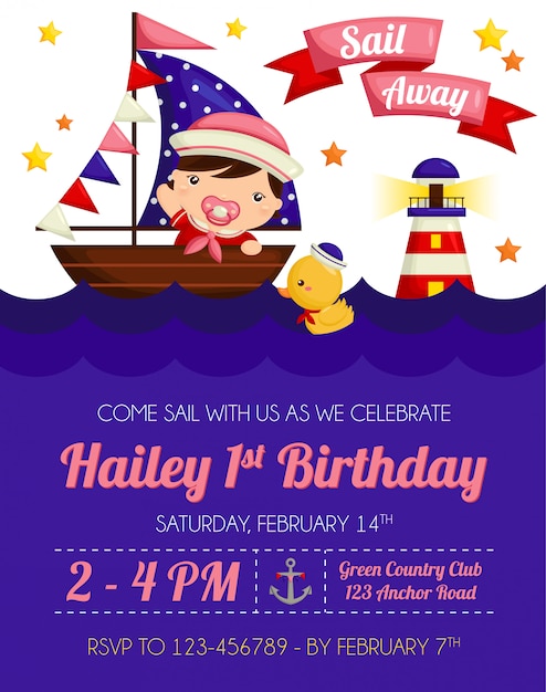 Invitation d&#39;anniversaire de bébé fille nautique