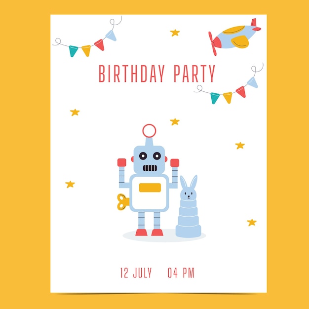 Invitation D'anniversaire Bébé Jouets Robot Avion
