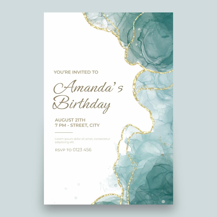 Vecteur invitation anniversaire bleu vert aquarelle